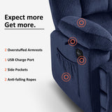 MCombo Zero Gravity Power Recliner Chair with Heat and Vibration Massage, Reclining Chair with USB Ports, Cup Holders for Living Room, Fabric R6233 (Navy Blue) MCombo