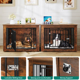YITAHOME 76 Inch Double Dog Crate Furniture, XXL Dog Crate Furniture for 2 Dogs, Side End Table, Waterproof, Safety Corners, 2-in-1 Iron-Wood Fusion Dog Kennel Furniture for 2 Large Dogs,Rustic Brown YITAHOME