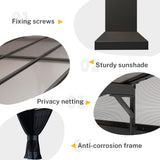 RTDTD 10' x 28' Gazebo，Hard Top Lean to Gazebo Wall Mount Heavy Hardtop Gazebo Outdoor Pergola with Curtains and Netting for Patio Garden Lawn Backyard Deck (Navy) RTDTD