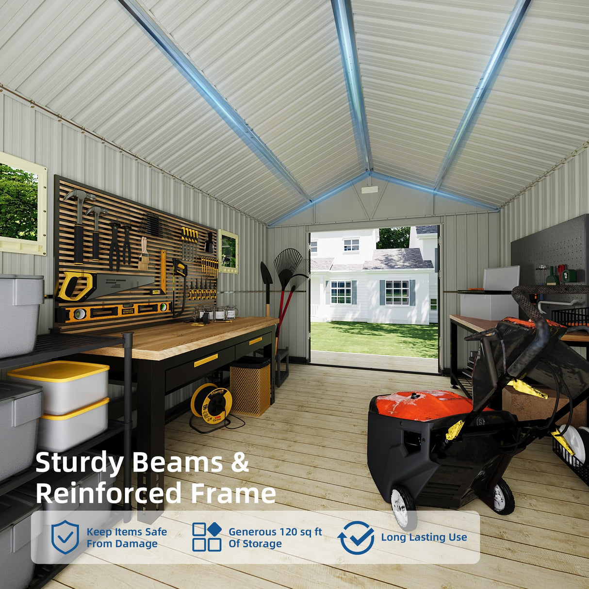 Canovire 10x12FT Outdoor Storage Shed, Metal Garden Shed with Lockable Doors and Windows, Large Tool Shed for Backyard, Patio and Lawn Canovire