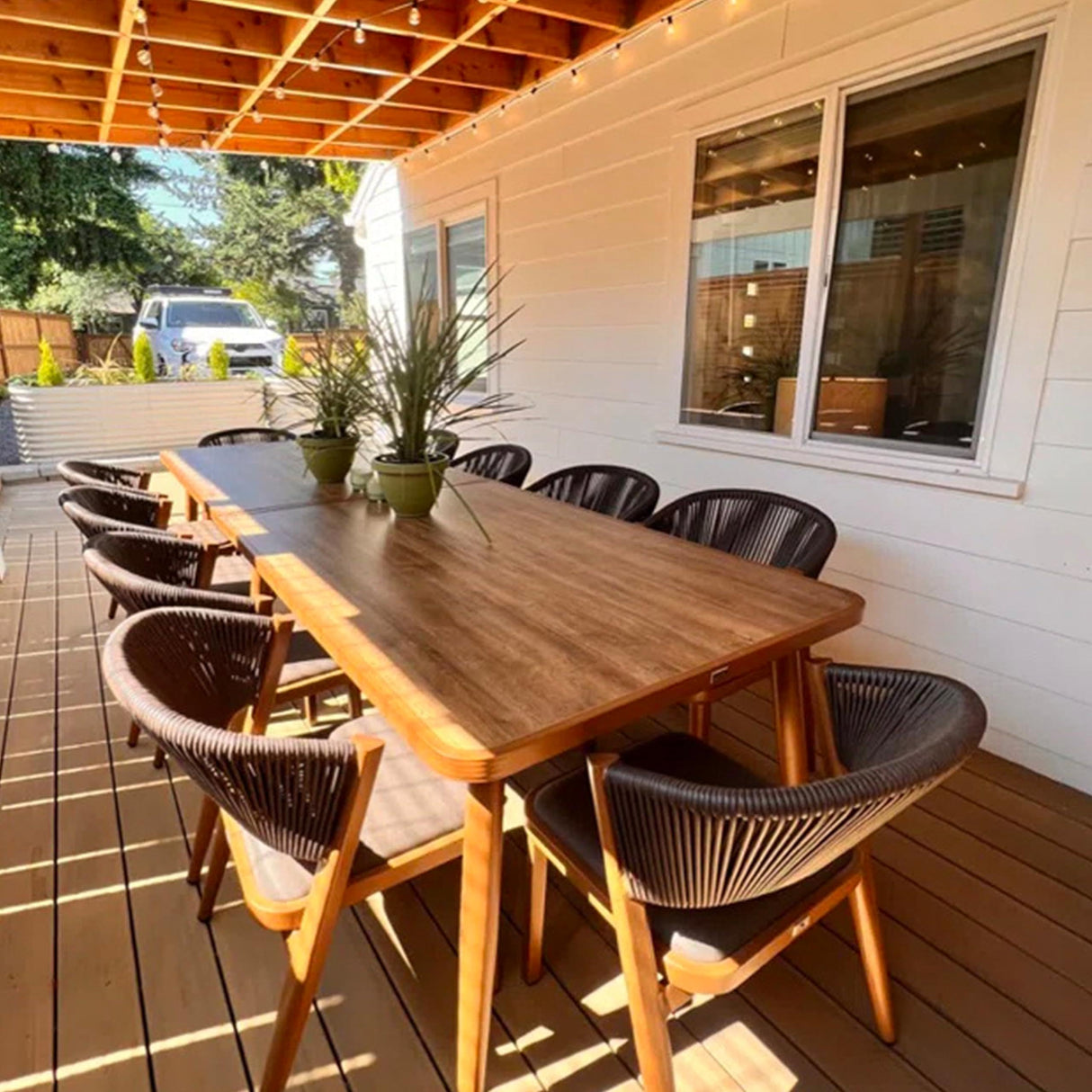 PURPLE LEAF Patio Dining Set 11 Pieces Teak Aluminum Furniture Set Wicker Dining Table and Chairs for Lawn Deck Patio Dining Set Deep Teak PURPLE LEAF