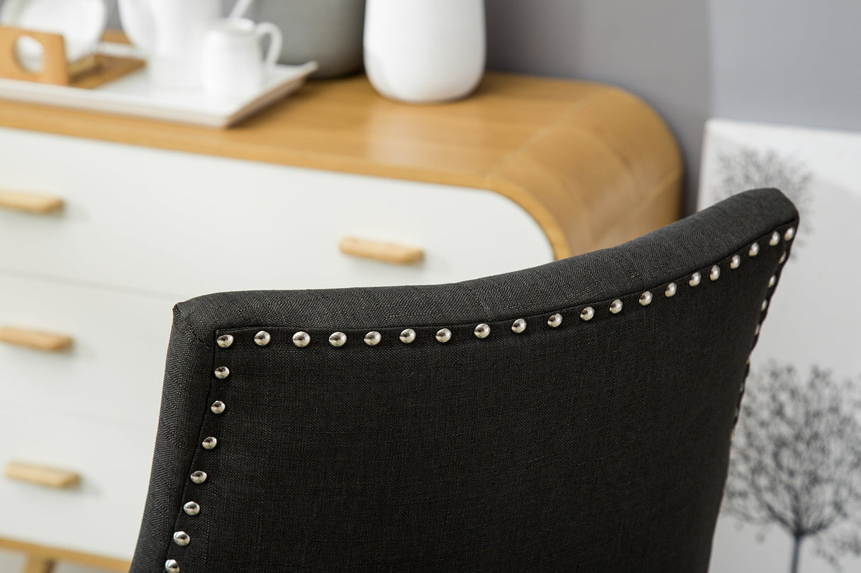 Roundhill Furniture C169CC Button Tufted Solid Wood Wingback Hostess Chairs with Nail Heads, Set of 2, Charcoal Roundhill Furniture