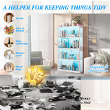 UTOASIS 65" Tall Glass Display Cabinet with Doors, 4-Tier Curio Cabinet for Collectibles with 12 LED Lights, Glass Display Case with 3 Shelves for Toys & Books, Home, Office and Playroom (White) UTOASIS