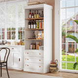 Vyre 71" Tall Farmhouse Kitchen Pantry, Large Storage Cabinet with Adjustable Shelves, 3 Drawer, Wood Versatile Hutch Cabinet for Living Room, Dining Room Vyre
