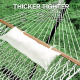PNAEUT Double Rope Hammock with Stand Included, 12ft Heavy Duty Stand, 2 Person Traditional Cotton Rope Hammocks with Pillow for Outside Porch Patio Backyard Outdoor, Max 475lbs Capacity (Burlywood) PNAEUT