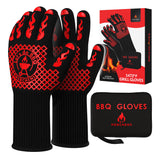 Pro-Series BBQ Gloves - Heat Resistant Grill, Grilling, and Oven Gloves for Culinary Experts - Extreme Fireproof Protection, Silicone Grip, Extra Long Mitts - Indoor & Outdoor - with Protective case M MERCHENS