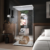 lunhung 65"H Glass Display Cabinet with LED Lights & Mirror Back Panel, 2 Doors Curio Storage Cabinet w/ Adjustable Feet & Lock, 4-Shelf Wood Top Display Case Bookshelf for Living room,Hallway (White) lunhung