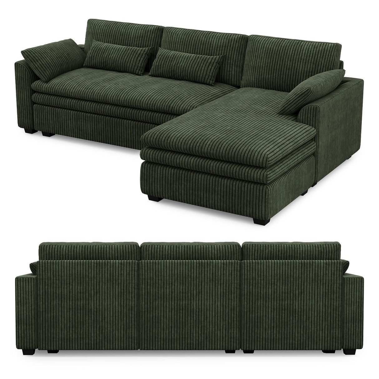 Belffin Large Modular Sectional Sofa with Deep Chaise, 104" Corduroy L Shaped Couch with 9" Soft Dual-Layer Seats Cushion for Living Room, Apartment, Green Belffin