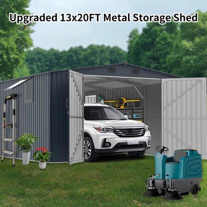 Jaxenor Outdoor Storage Shed 20x13 FT with Window, Sheds & Outdoor Storage Clearance - Metal Garage Shed for Car, Truck, Bike, Lawnmower - Backyard Tool House Building 2 Doors and 4 Vents Dar - WoodArtSupply