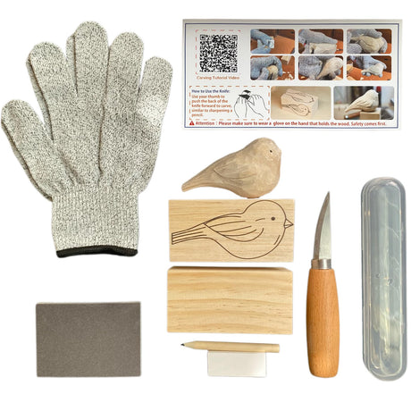 Msamiagfn Wood Carving Kit for Beginners, Essential Wood Whittling Kit for Beginners, Knife Tools Accessories, Balsawood and Basswood Blocks, Bird Carving Video Tutorial, DIY Kits for Adults Hobbies msamiagfn