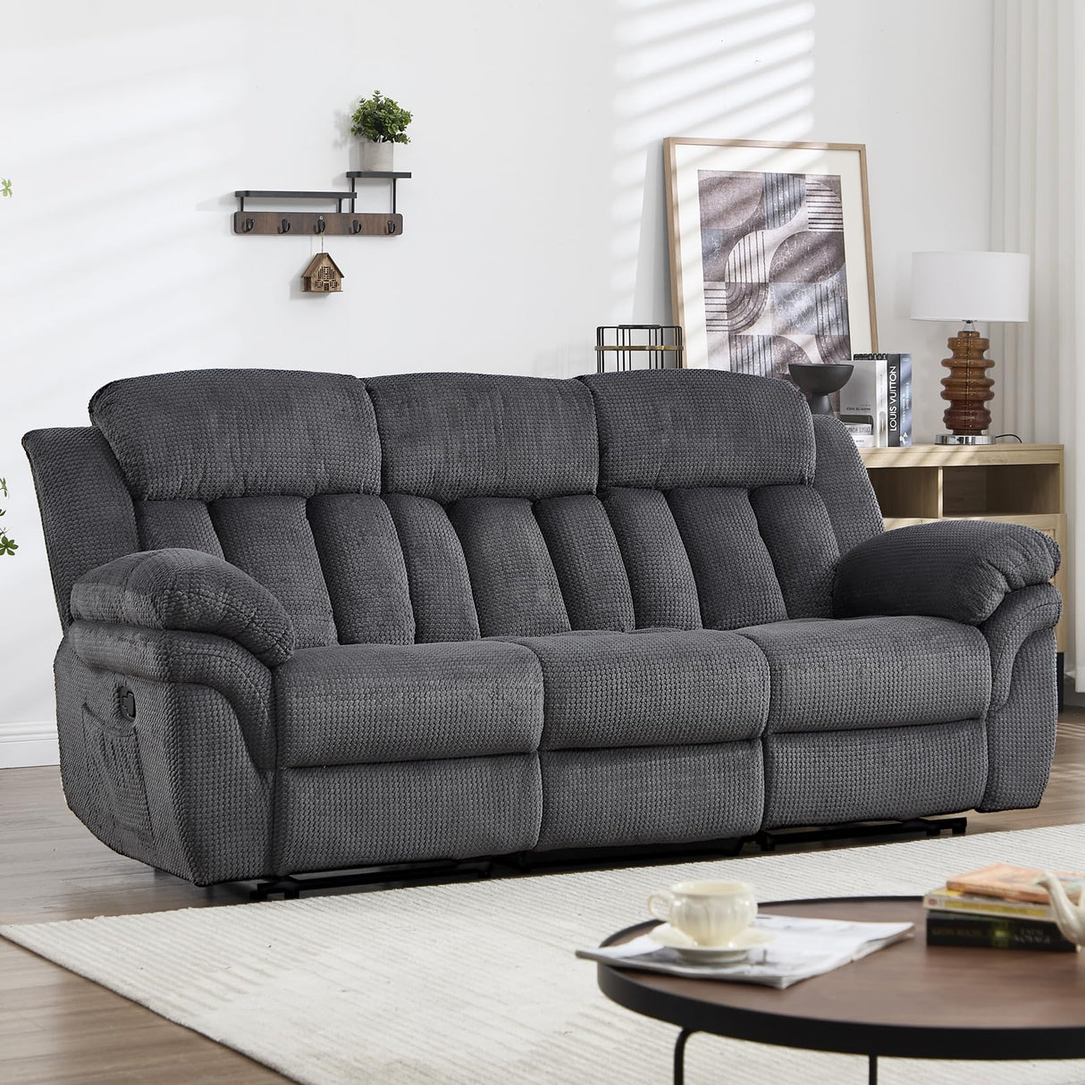 CANMOV Recliner Sofa Set, Manual Reclining Sofa with Overstuffed Armrest for Living Room,Bedroom Furniture,Office,3 Seat Grey CANMOV
