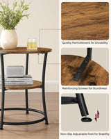 VASAGLE Side Table, Round End Table with 2 Shelves for Living Room, Bedroom, Nightstand with Steel Frame for Small Spaces, Outdoor Accent Coffee Table, Rustic Brown and Black VASAGLE