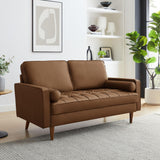 Modway Valour 62 Inch Faux Leather Loveseat in Brown – Wide Faux Leather Loveseat Sofa with Wood Legs - Small 2-Seater Sofa with Tufted Seat for Living Room or Office Modway