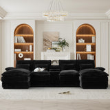 HYJT-H&K 124" U Shaped Cloud Couch Sectional, Comfy Fluffy Plush Corduroy Black Sectional Couches for Living Room, Modern Modular Corduroy Couch Sectionals with Central Console & Double Chaise Lounge HYJT-H&K