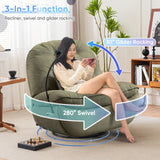 Smart Oversized Electric Recliner Chair, 360° Round Swivel Rocking Glider Rocker for Adults Modern Comfy Ergonomic Chaise Lounge Indoor, Theater Seating Living Room Reading, Emerald Green Fabric Deolme