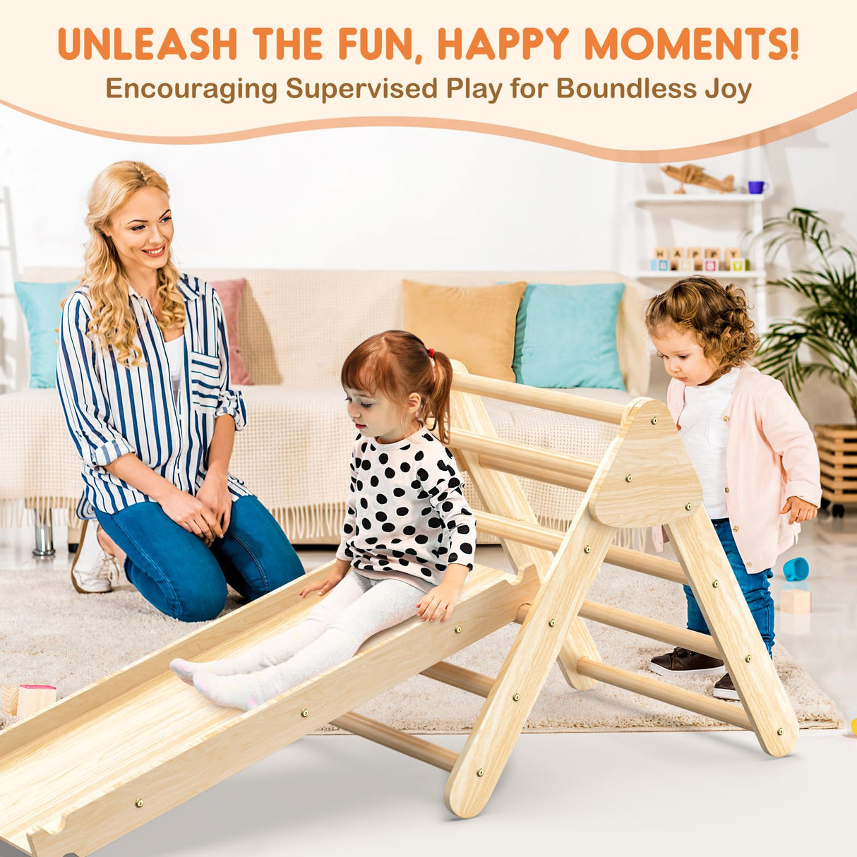 Pikler Triangle Set for Baby Climbing Toys 7 in 1 Foldable Wooden Montessori Climbing Set Indoor Playground for Kid with Arch-Ramp-Ladder Indoor Jungle Gyms for 1-3 Toddlers Fostoy