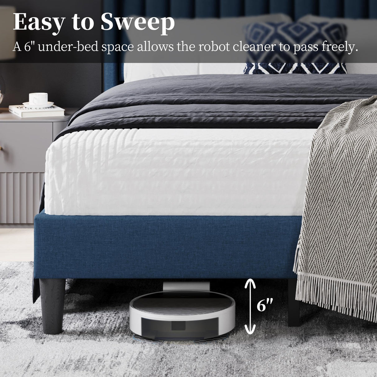 Yaheetech Full Size Bed Frame, Upholstered Platform Bed with Wing Edge Headboard, Square Tufted Fabric/Mattress Foundation/Wooden Slats Support/No Box Spring Needed/Easy Assembly/Navy Blue Yaheetech