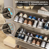 Halitaa Shoe Cabinet with 2 Flip Drawers,Shoe Storage Cabinet for Entryway,Freestanding Shoe Cabinet Organizer with Open Storage,Narrow Farmhouse Shoe Rack with Legs,Grey Halitaa