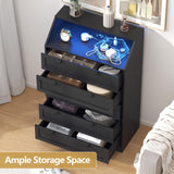 BORNOON 5 Drawer Tall Dresser with LED Lights & Charging Station, Modern Wood Chest of Drawers for Bedroom, Storage Dresser with Metal Handles & Anti-Tip Kit for Closet, Living Room, Entryway BORNOON