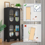 GAIOUS Black Kitchen Pantry Cabinet, Pantry Storage Cabinet with Acrylic Glass Doors and Adjustable Shelves, Metal Storage Cabinet for Kitchen, GAIOUS