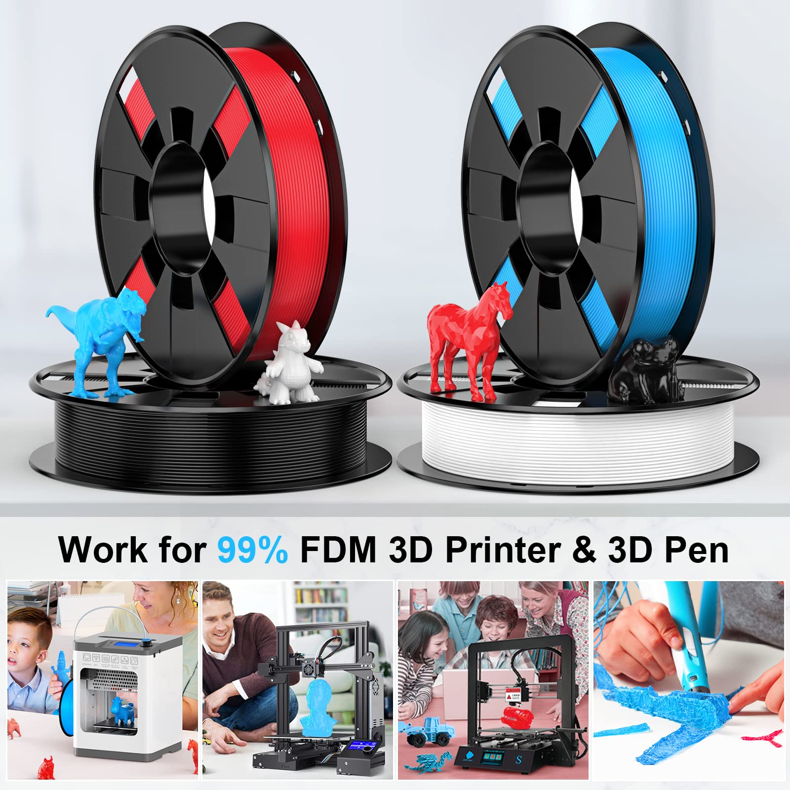 ENTINA 4 Colors PLA 3D Printer Filament for Tina 2, Dimensional Accuracy +/- 0.02mm, 1.75MM 200G 3D Printer Filament Bundle for 3D Printers - WoodArtSupply