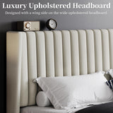 Yaheetech King Bed Frame Upholstered Platform Bed with Fabric Headboard, Wing Edge Design/Non-Slip and Noise-Free/Wooden Slats Support/No Box Spring Needed/Easy Assembly, Beige King Bed Yaheetech