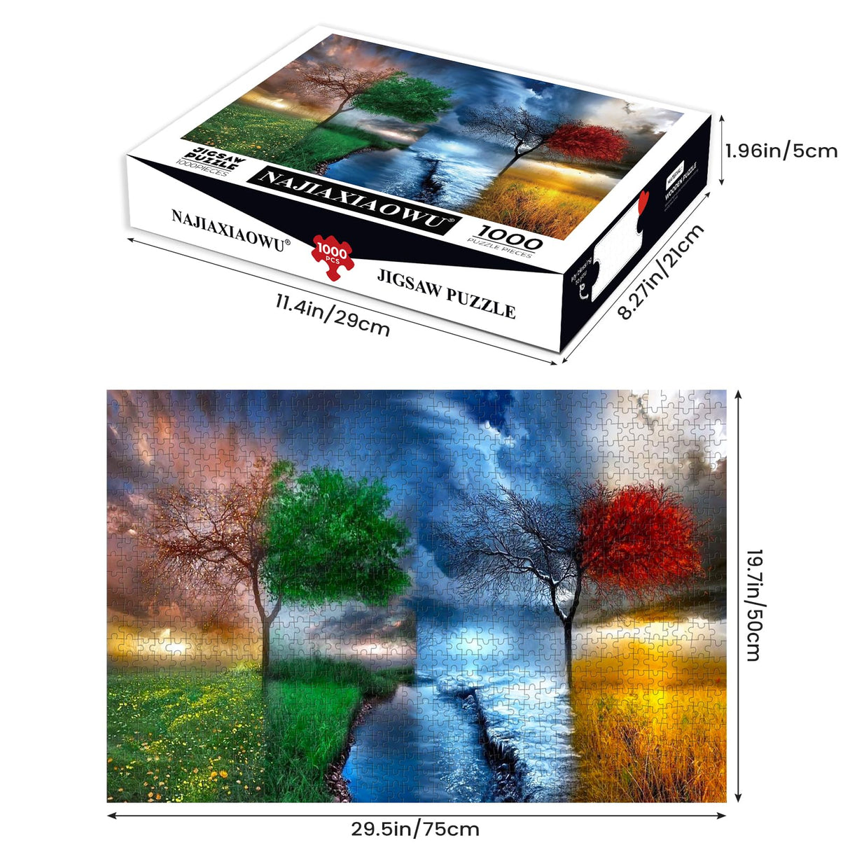 Adult Puzzle Classic Jigsaw Puzzle 1000 Pieces Wooden Puzzle DIY Seasons Landscape Tree Modern Home Decor Intellectual Game Wall Art Unique Gift 75x50cm najiaxiaowu