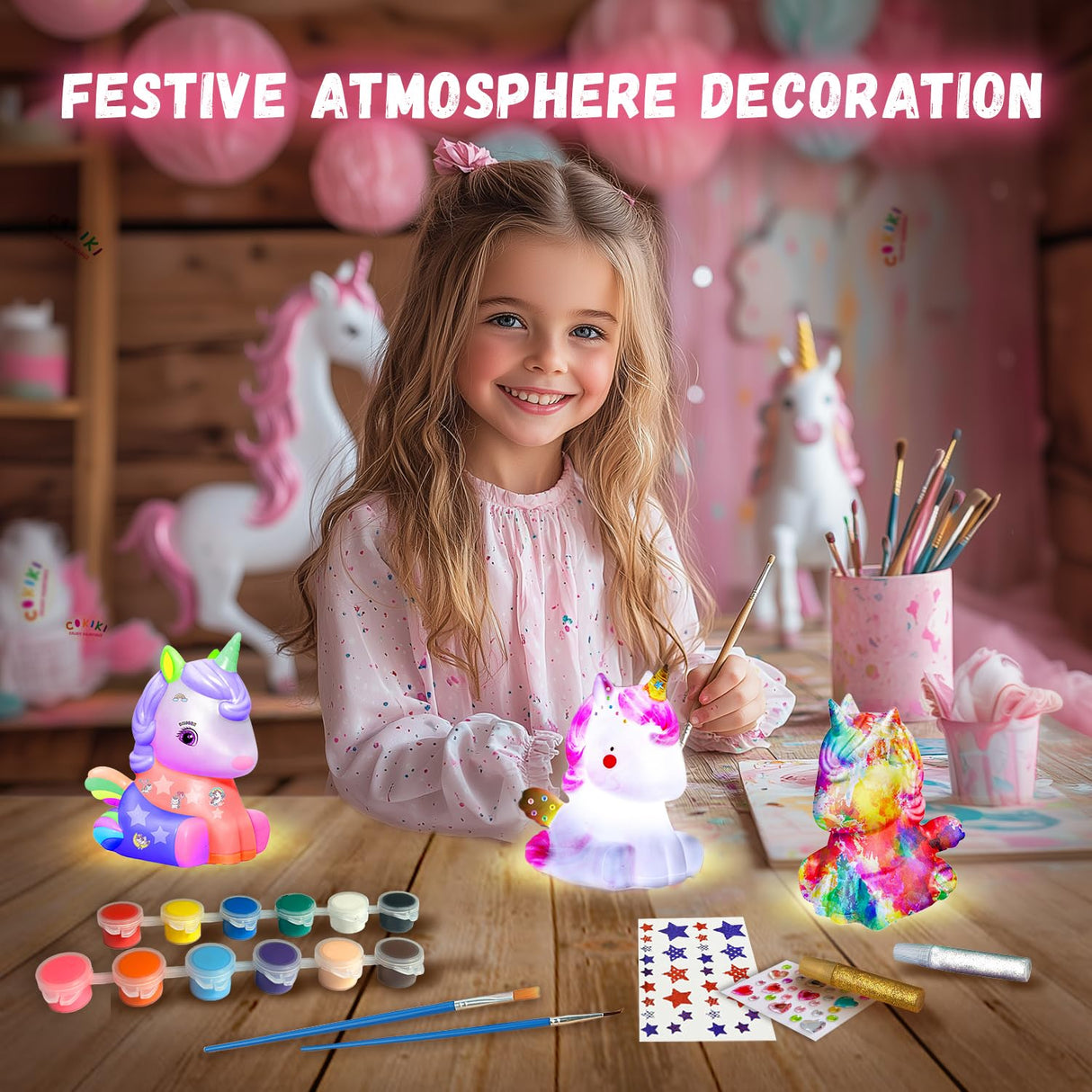 Cokiki Paint Your Own Unicorn Lamp Kit, Art Supplies DIY Crafts Night Light Painting Kit, Arts and Crafts for Kids Ages 8-12, Birthday Party Holiday Creative Gift for Girls Boys Ages 6 7 8 9 10 11 12+ Cokiki