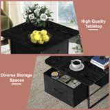 Shinoske Square Coffee Table with Storage Drawer,Small Black Coffee Tables for Living Room,2-Tier Farmhouse Center Table with Round Corners for Small Space,Apartment,Office Shinoske