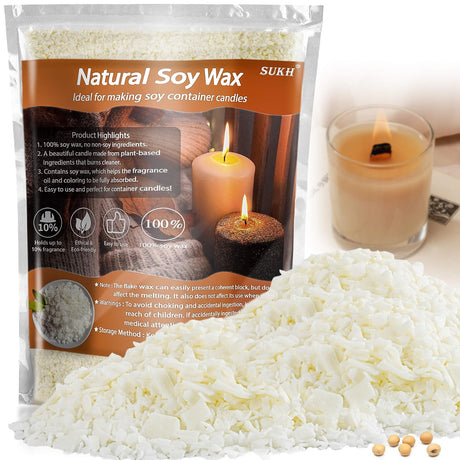 Sukh Soy Wax for Candle Making - Natural Soy Wax Flakes Pure Cera para Velas Candle Making No additives Supplies for Container,Cup,Scented,DIY Sukh