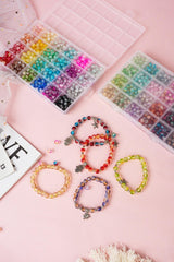 1300PCS 8mm Mixed Crackle Glass Beads for Bracelets Making with Accessories, 48 Colors Crystal Glass Beads Jewelry Making Kit, Round Beads for DIY Bracelet Crafts REVKI