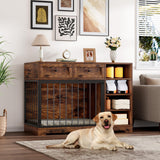 IDEALHOUSE 47” Large Dog Crate, Dog Kennel Indoor with 2 Drawers and 4 Shelves, Dog Crate Furniture TV Stand, Wooden Dog Cage for Medium Large Dogs, Brown IDEALHOUSE