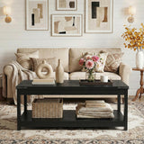 Homieasy Coffee Table with Storage Shelf, 43.3” Farmhouse Wood Coffee Tables for Living Room, Modern Center Tea Table, Black