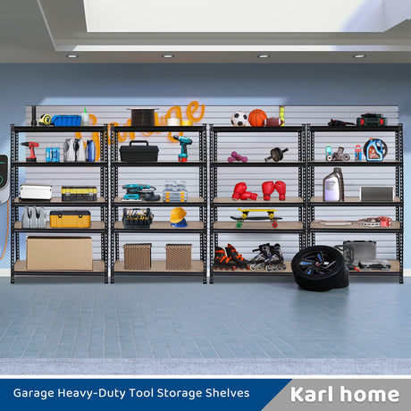 Karl home 5 Tier Metal Garage Shelves, Adjustable Shelf for Storage Heavy Duty, Wide-Size Shelves Organization for Garage Pantry Basement Kitchen, 2000lbs,43.3" L x 17.7" W x 70.9" H, Black Karl home
