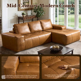 114" Boneless Couches for Living Room, Brown Faux Leather Cloud Sectional Couches with Chaise, Deep Seat L Shaped Modular Sofa, No Assembly Required Sofas in a Box (Right,Faux Leather,Brown) weaxty W