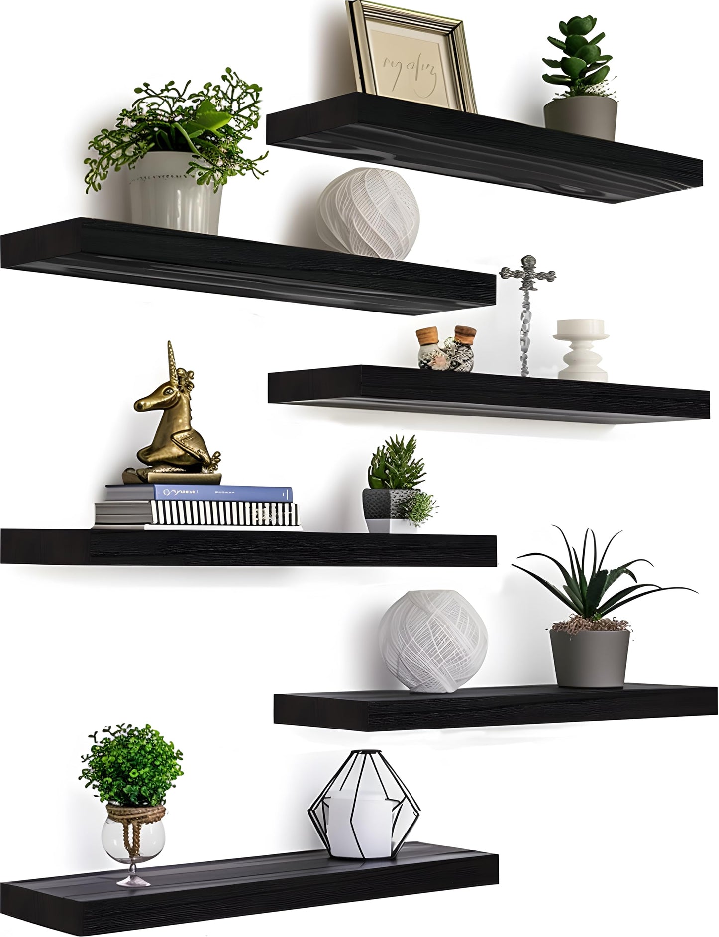 GXYAWPJ Farmhouse Floating Shelves for Wall, Rustic Black Wall Shelves for Bedroom, Set of 6 Wood Shelves for Room Wall - WoodArtSupply