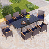 PHI VILLA 9-Piece Outdoor Patio Dining Set for 8, Expandable Rectangular Metal Dining Table & Rattan Cushioned Chairs Furniture Set for Backyard, Deck, PHI VILLA
