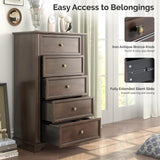 VINGLI 47" Tall Dresser 5 Drawer Chest of Drawers, Wood Dresser for Bedroom, Brown Chest Dressers Wooden VINGLI