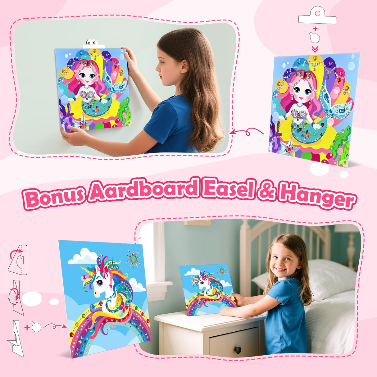 Gem Art Sticker Kit, Arts and Crafts for Kids Age 4-12, 8 Unicorn Princess Themes Diamond Art Kit, Gemstone Sticker Crafts Christmas Birthday Gifts for Girls Ages 4,5,6,7,8 Year Old (Unicorn) Fortand