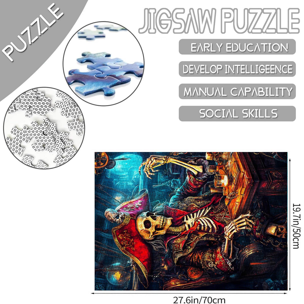 Skull Captain Puzzle for Adults 1000 Piece Pirate Art Jigsaw Puzzle Nautical Jigsaw Puzzles for Challenging Family Activity Games DIY Craft Puzzle Fantasy Puzzle Gift Wall Decor Home Decor Aihonmin