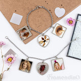 Framendino, 5 Set Sublimation Bracelets Blanks Heat Transfer Bracelet Adjustable Heart Square Photo Bezel Tray Craft Setting for Women Framendino
