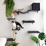 FUKUMARU Cat Wall Shelves, Stable & Safe 4 in 1 Cat Furniture Set, Wooden Climbing Wall with Scratching Post for 16 Inch Drywall - Gray FUKUMARU