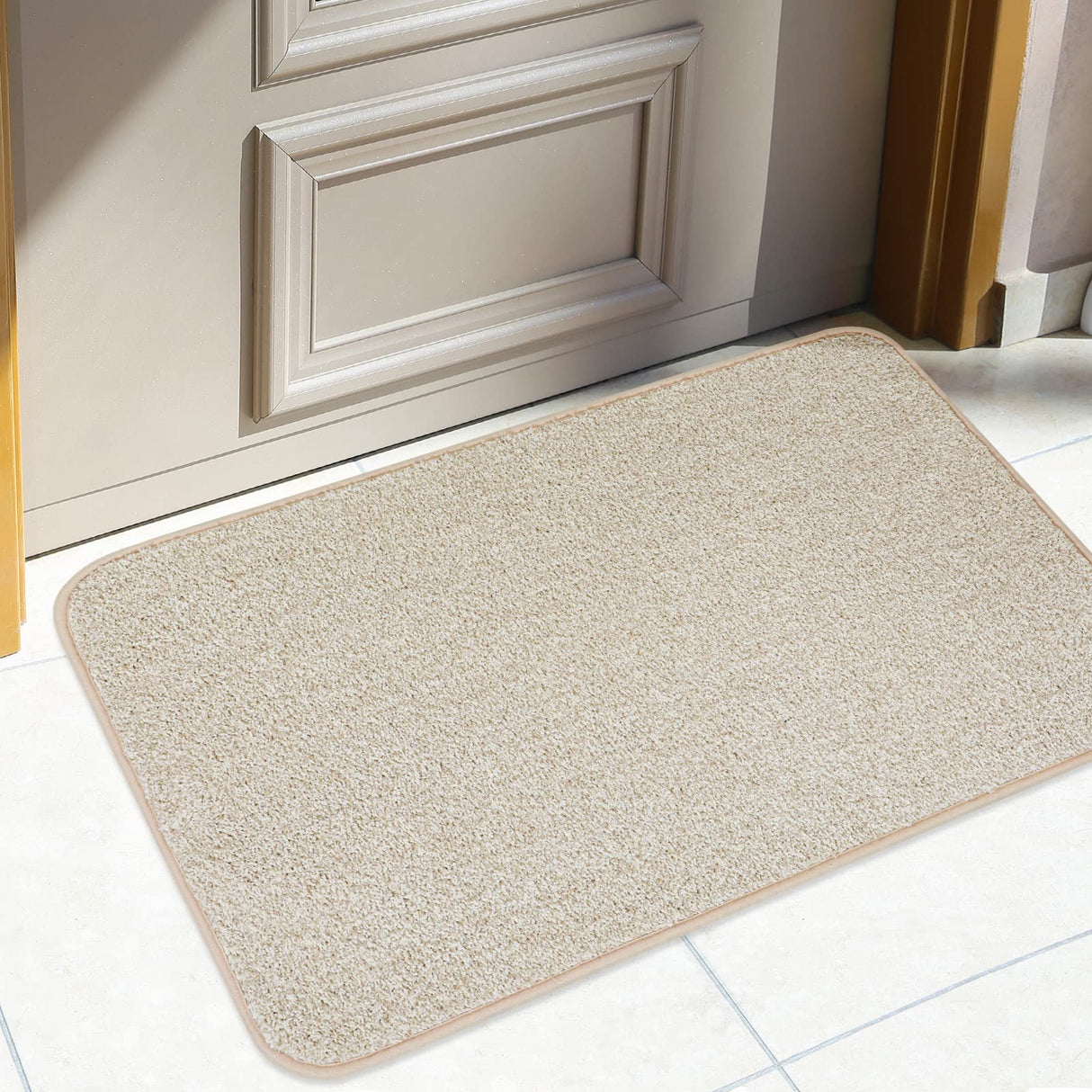 LUX XD Non-Slip Door Mat Low Profile Shoe Scraper Dirt Trapper Polyester Doormat, Super Absorbent, Ideal for Indoor Outdoor High Traffic Area 18 x 30 Inches Beige LUX XD