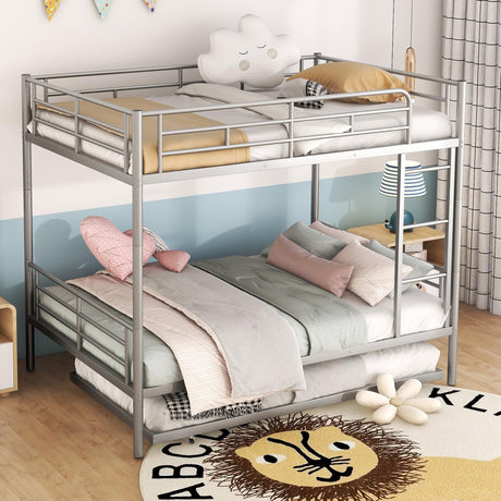 Harper & Bright Designs Full Over Full Metal Bunk Bed with Trundle, Ladder & High Guardrail, Able to Split, Noise Free, Heavy-Duty Steel Loft Bed Frame with Safety Rail for Bedroom, Dorm (Silver) Harper & Bright Designs