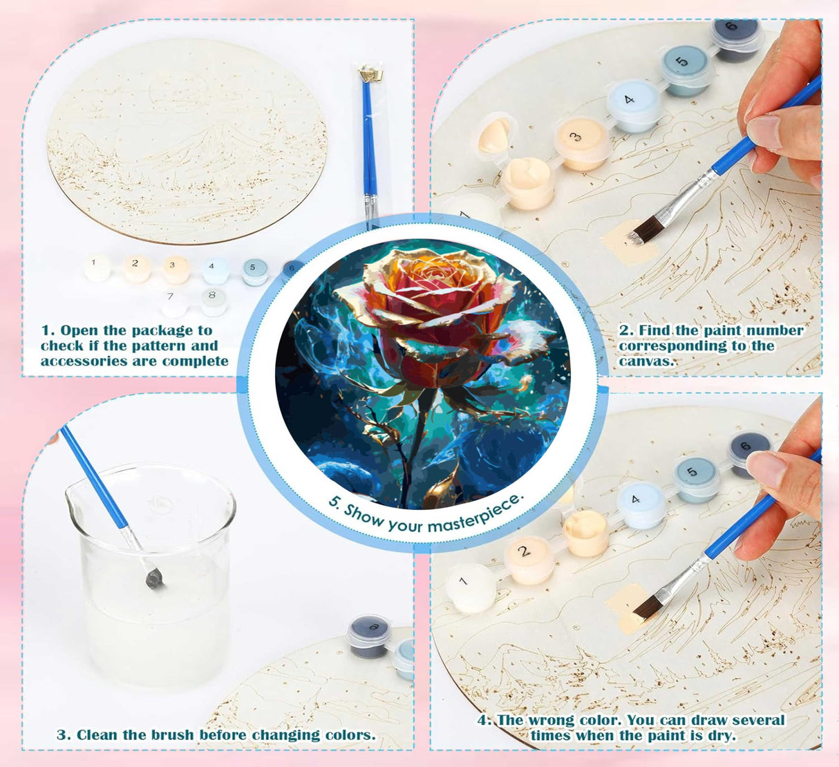 2 Pack Paint by Number Kit 16x20inch Adults Rose Flower Paintings, DIY Acrylic Painting Set with Glowing Rose Orange Roses in Vase, Creative Art Kit for Home Decor and Relaxation Generic