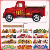 Ferraycle 13 Pcs Interchangeable Welcome Sign Red Truck Decor Welcome Sign Rustic Farmhouse Holiday Decor with 12 Holiday Signs for Fall Thanksgiving Christmas Ferraycle