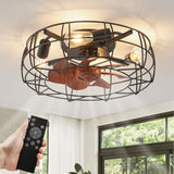 LEDIARY Caged Ceiling Fans with Lights and Remote, Flush Mount Bladeless Ceiling Fan Light Fixture, Small Farmhouse Industrial Low Profile Ceiling Fan for Bedroom Kitchen LEDIARY