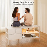 YILQQPER TV Stand with LED Lights & Power Outlet for 55 Inch TVs, Entertainment Center with 3 Storage Drawers and Shelves, Mid-Century TV Stands for Living Room and Bedroom, 50" TV Console, White YILQQPER