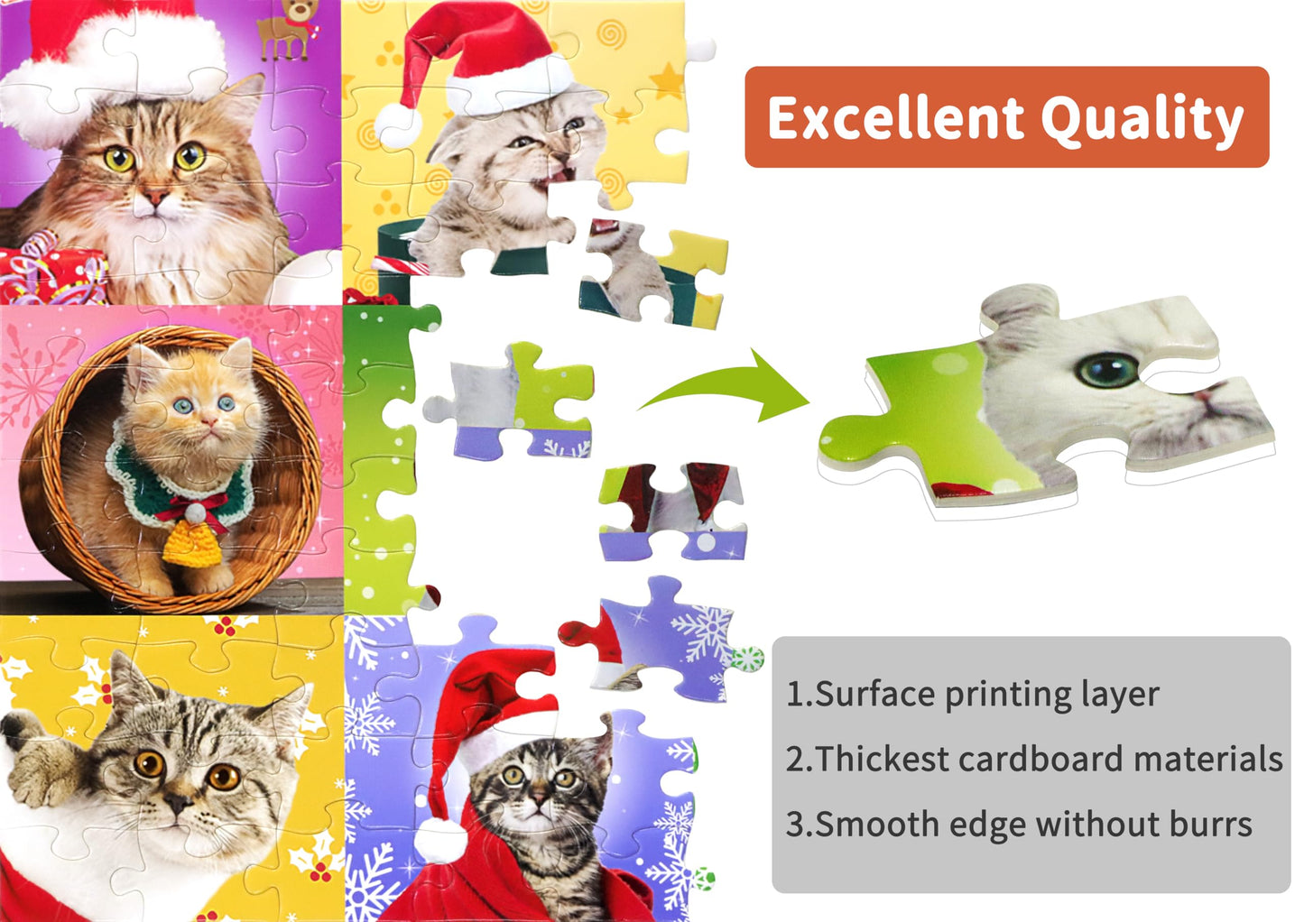 Bestbase Christmas Puzzle 100 Piece Puzzles for Kids - Christmas Cats, Multicolor Jigsaw Puzzles for Kids Ages 4-8 3-5 8-10, Stocking Stuffers Christmas Toys Cat Puzzle Kids Puzzles for Girls and Boys