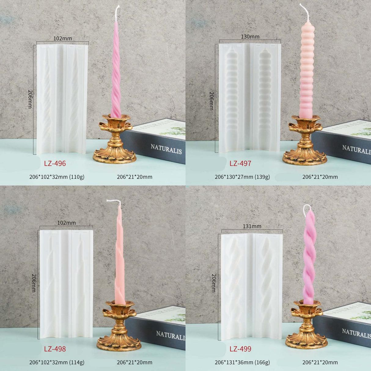 8 Pack Spiral Candle Mold Pillar Candle Cylinder Molds - 8 Style - Resin Casting Silicone Molds for Home Decor & Candle Making Wave Spiral Mold ESEDAGE